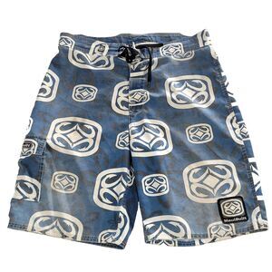 Maui Built Hawaiian Surf Swim Shorts Blue Tie Unlined